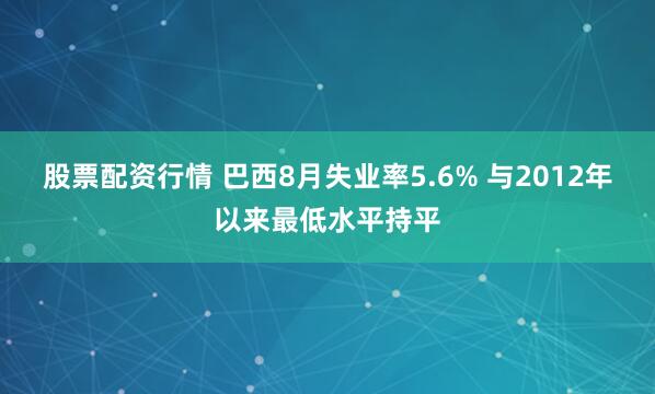 股票配资行情 巴西8月失业率5.6% 与2012年以来最低水平持平